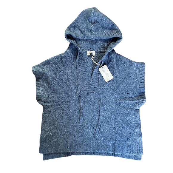 Universal Thread Blue Knit Hooded Poncho Sweater NWT Boho Fall Cozy - Picture 3 of 8